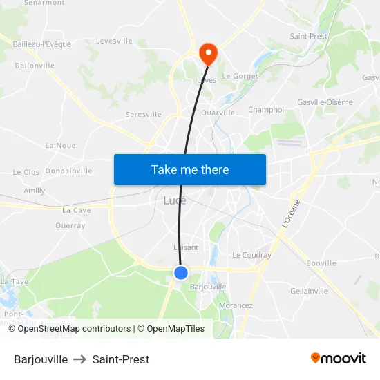 Barjouville to Saint-Prest map