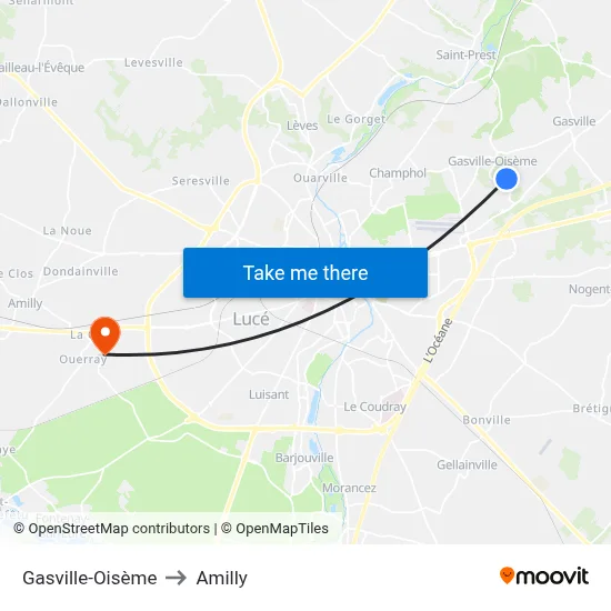 Gasville-Oisème to Amilly map