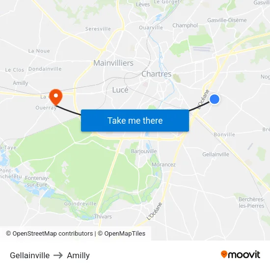 Gellainville to Amilly map