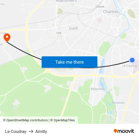 Le Coudray to Amilly map