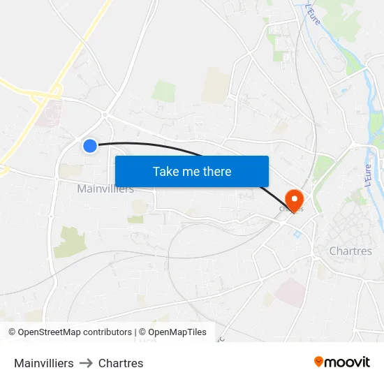 Mainvilliers to Chartres map