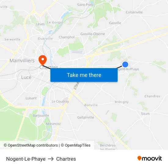 Nogent-Le-Phaye to Chartres map