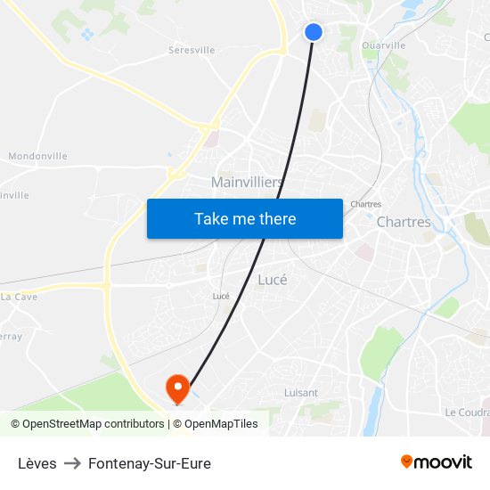 Lèves to Fontenay-Sur-Eure map