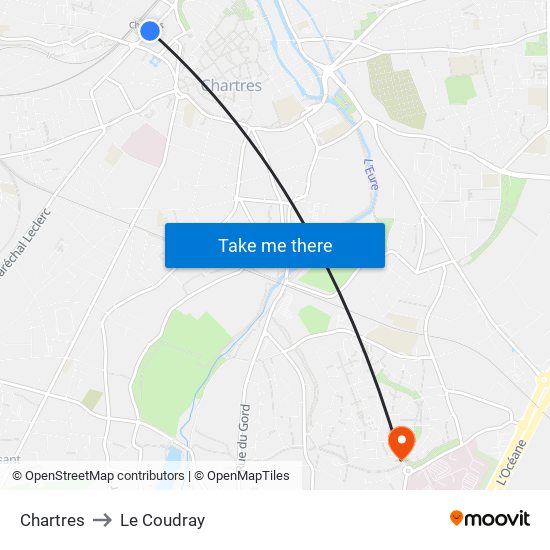 Chartres to Le Coudray map