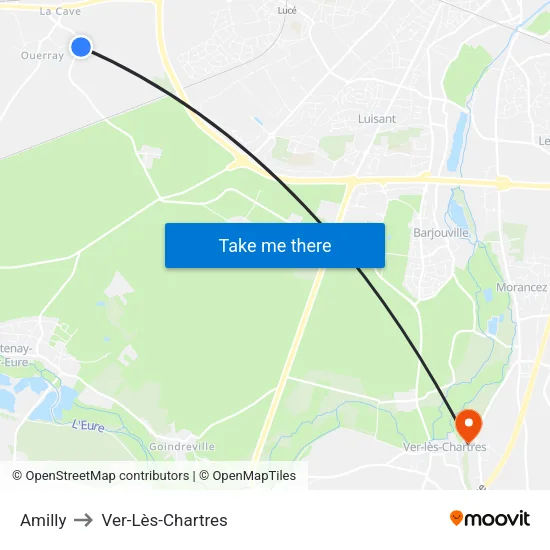 Amilly to Ver-Lès-Chartres map