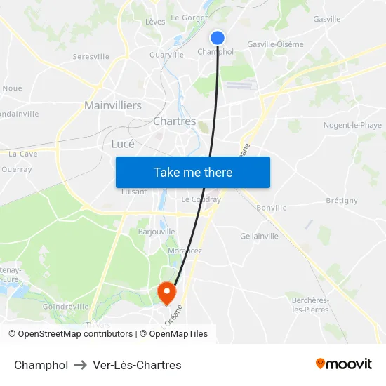 Champhol to Ver-Lès-Chartres map