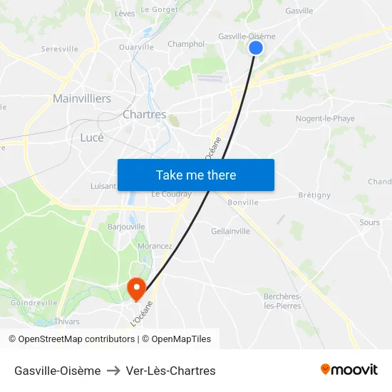 Gasville-Oisème to Ver-Lès-Chartres map