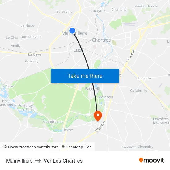 Mainvilliers to Ver-Lès-Chartres map
