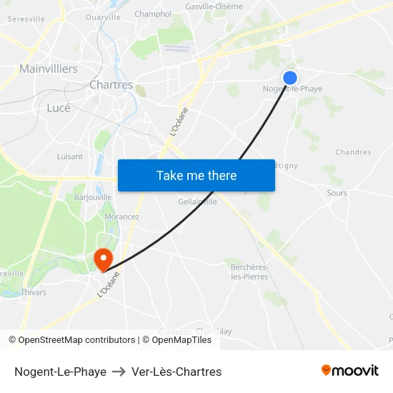 Nogent-Le-Phaye to Ver-Lès-Chartres map