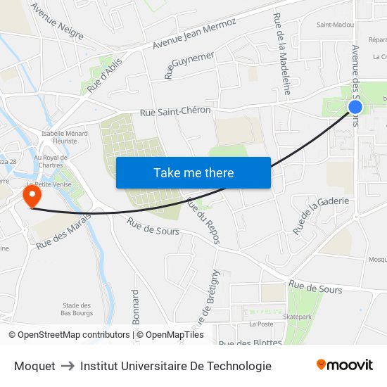 Moquet to Institut Universitaire De Technologie map