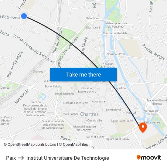 Paix to Institut Universitaire De Technologie map