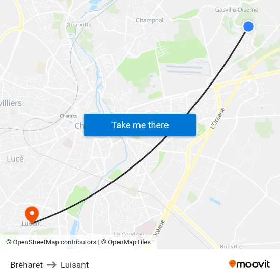 Bréharet to Luisant map
