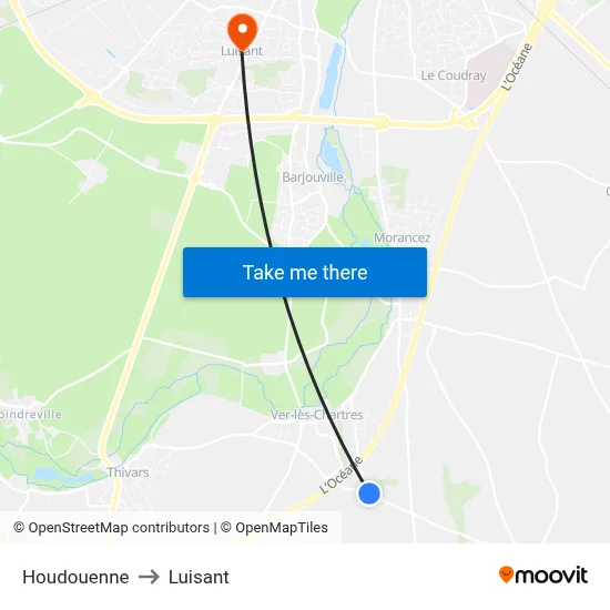 Houdouenne to Luisant map