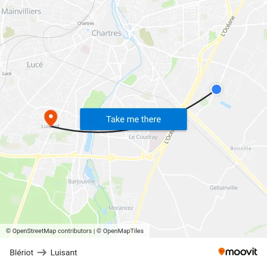 Blériot to Luisant map