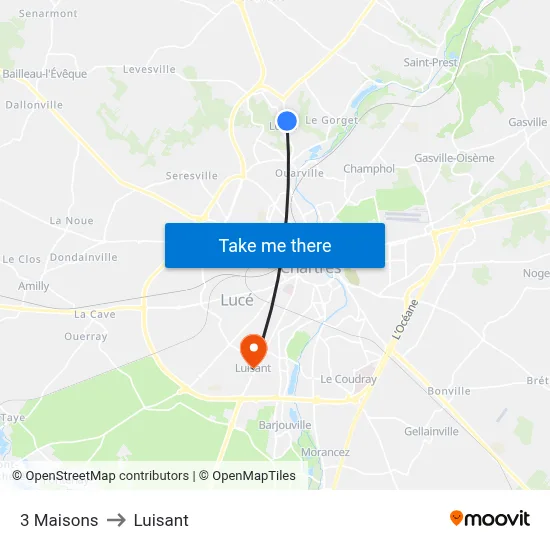 3 Maisons to Luisant map
