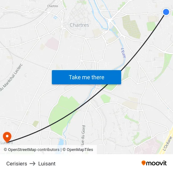 Cerisiers to Luisant map