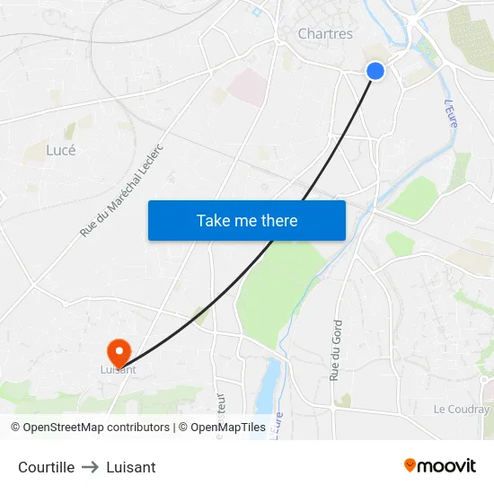 Courtille to Luisant map