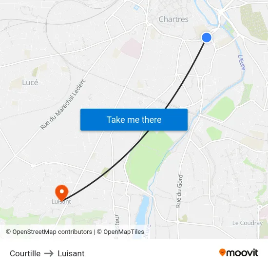 Courtille to Luisant map