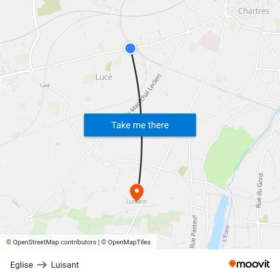 Eglise to Luisant map