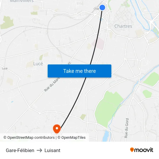 Gare-Félibien to Luisant map