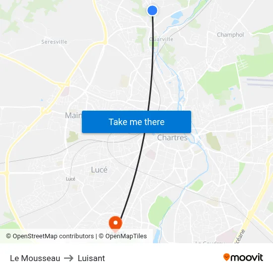 Le Mousseau to Luisant map