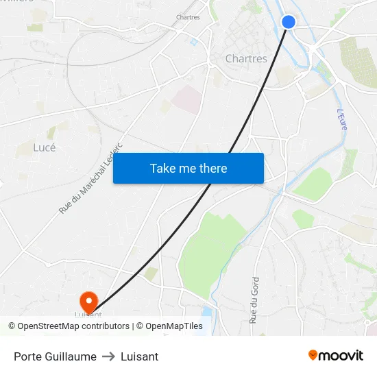 Porte Guillaume to Luisant map