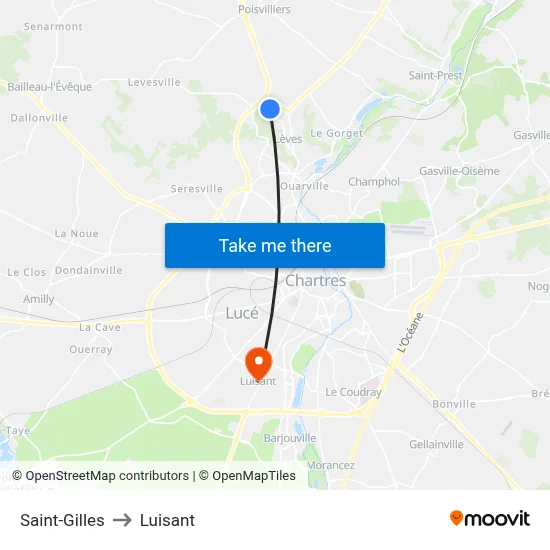 Saint-Gilles to Luisant map