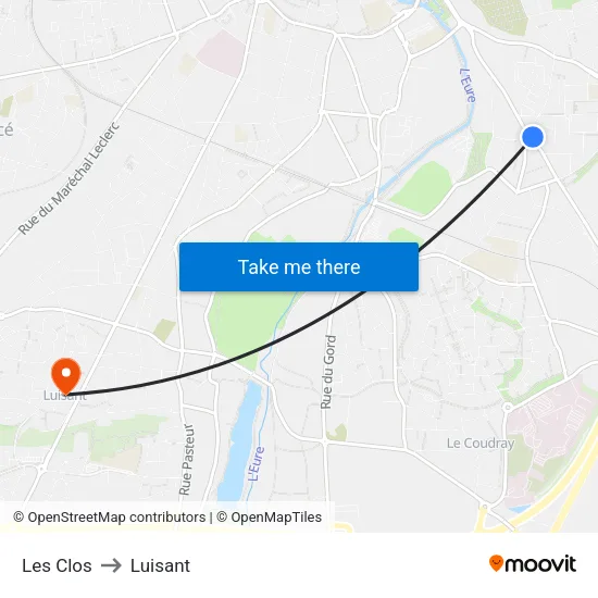 Les Clos to Luisant map