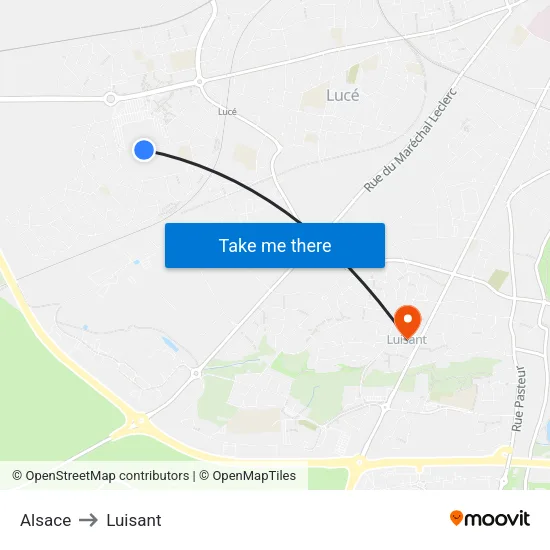 Alsace to Luisant map