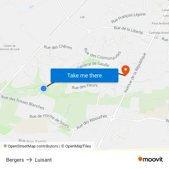 Bergers to Luisant map