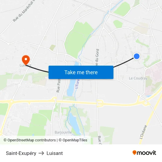 Saint-Exupéry to Luisant map