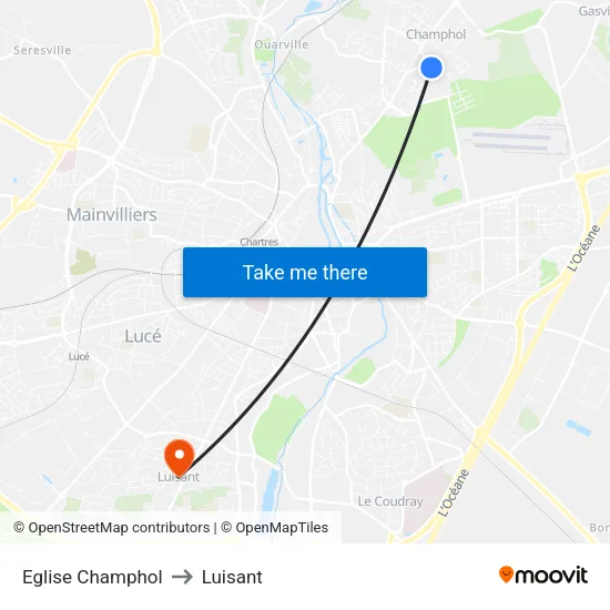 Eglise Champhol to Luisant map