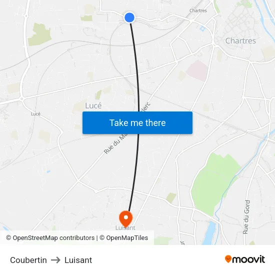 Coubertin to Luisant map