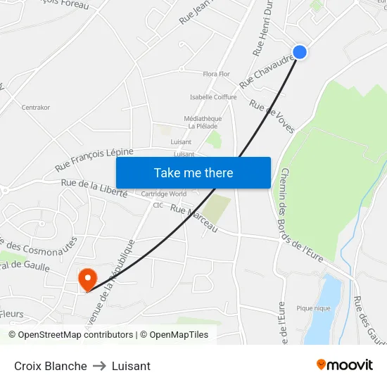 Croix Blanche to Luisant map
