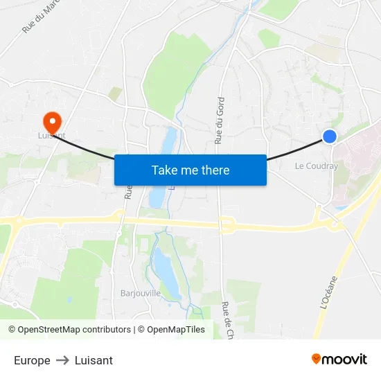 Europe to Luisant map