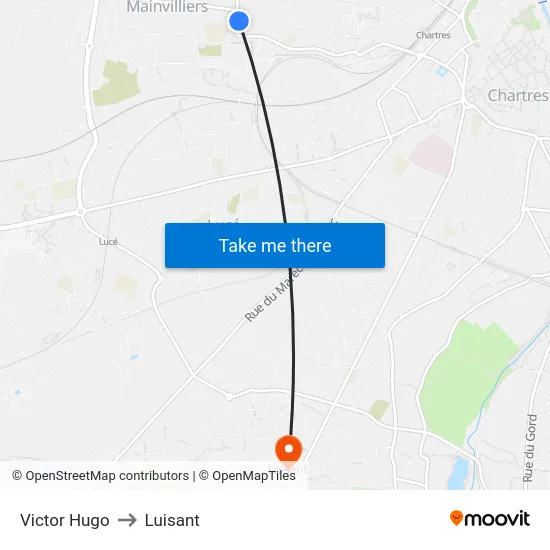 Victor Hugo to Luisant map