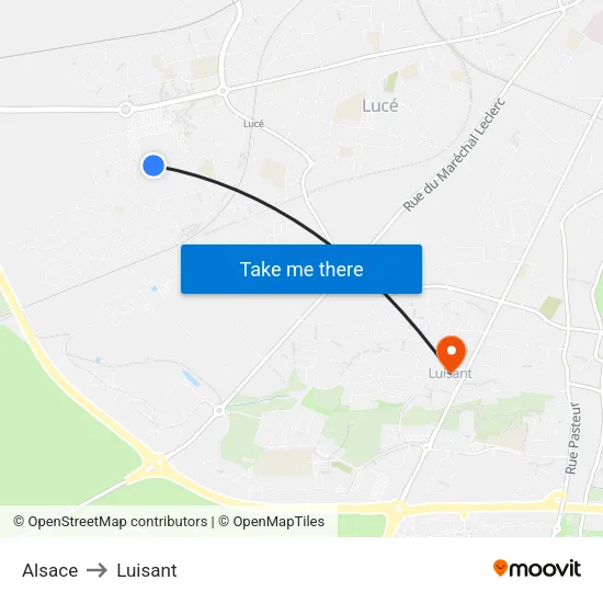 Alsace to Luisant map