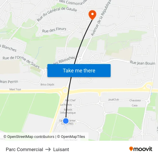 Parc Commercial to Luisant map