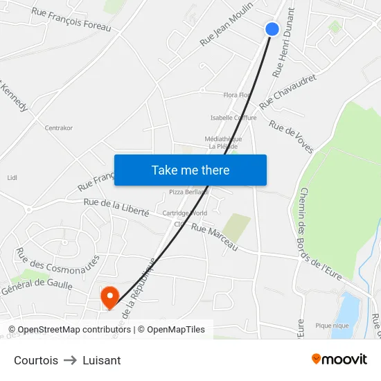 Courtois to Luisant map
