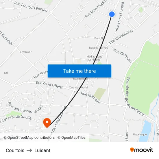 Courtois to Luisant map