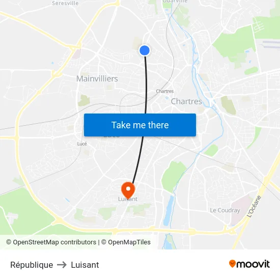 République to Luisant map