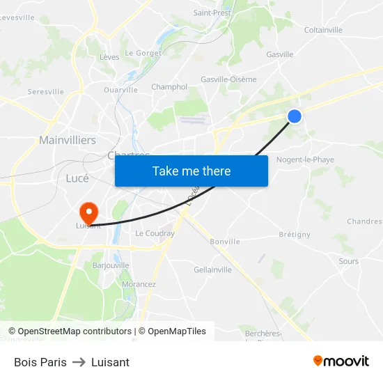 Bois Paris to Luisant map