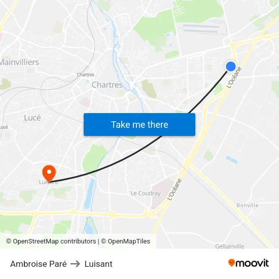Ambroise Paré to Luisant map