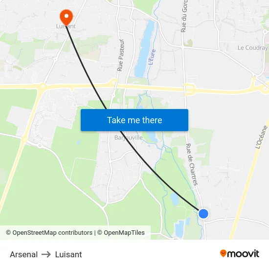 Arsenal to Luisant map