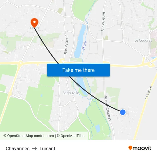 Chavannes to Luisant map