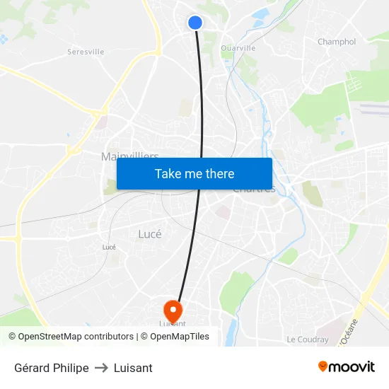 Gérard Philipe to Luisant map