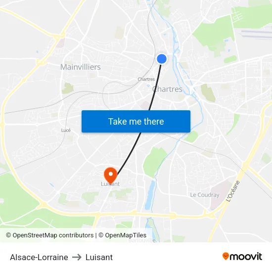 Alsace-Lorraine to Luisant map