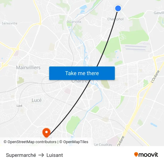 Supermarché to Luisant map