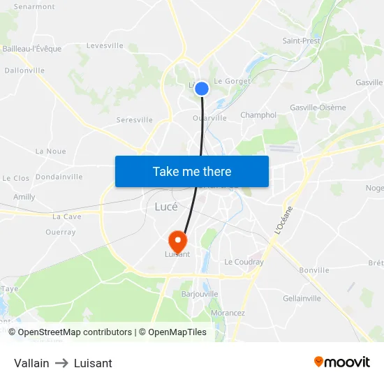 Vallain to Luisant map