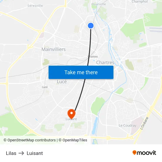 Lilas to Luisant map